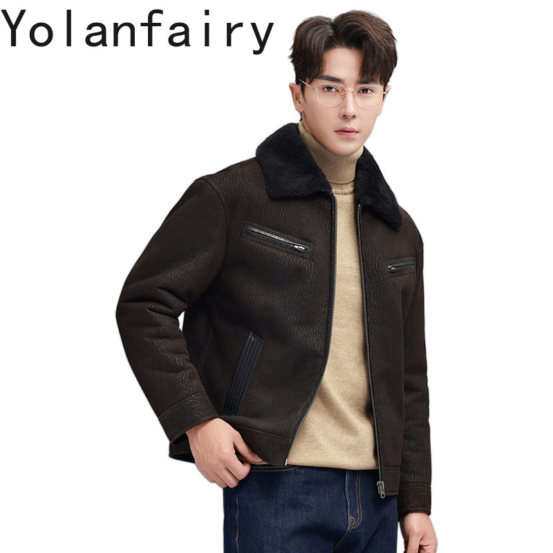 Men'S Fashion Zipper Jacket - YOLANFAIRY ヴィンテージファッション天然毛皮コート男リアルラムスキンレザー毛皮ジャケットラペル冬の新スタイル暖かい毛皮コート jaqueta