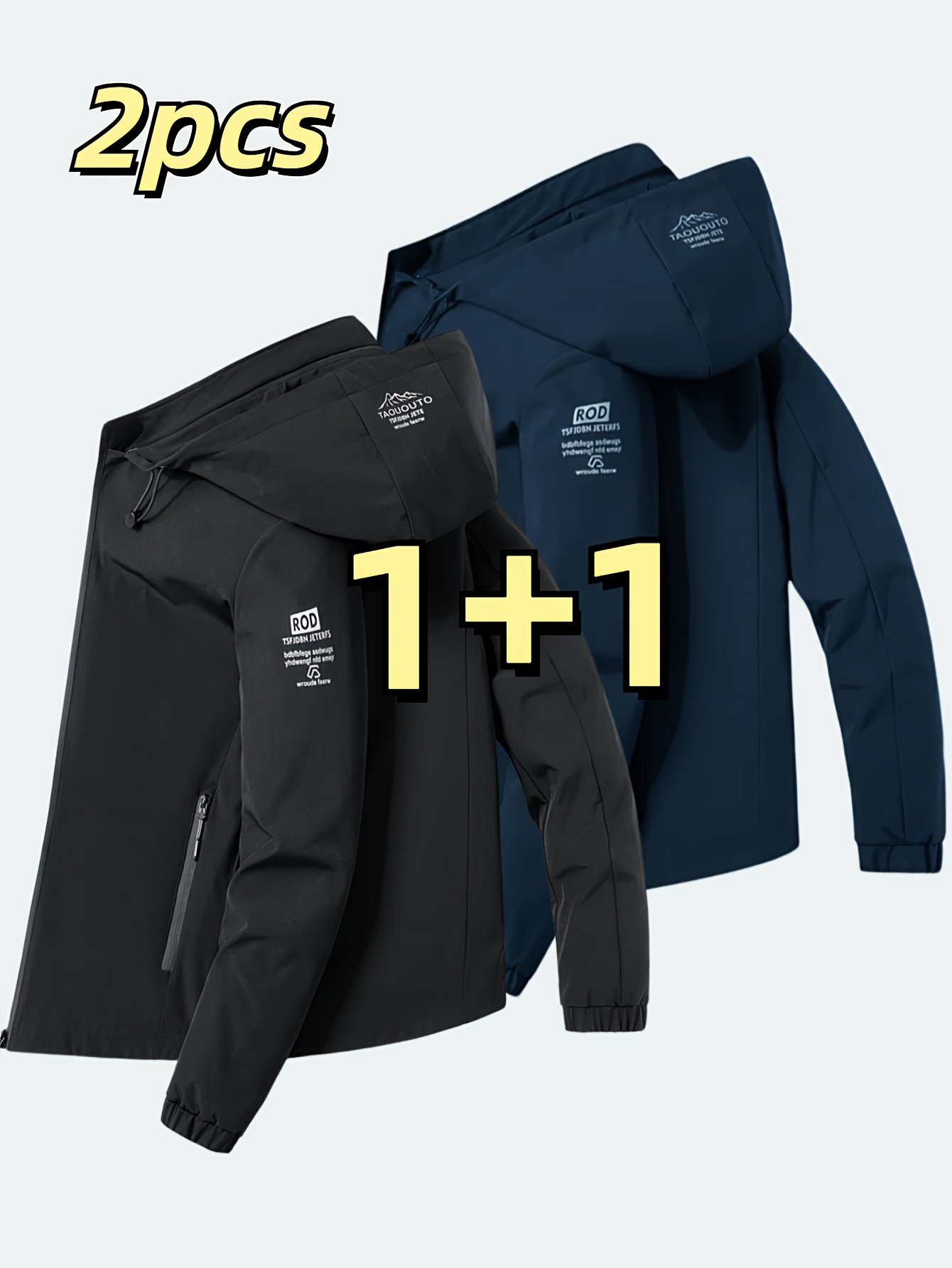 Men'S Fashion Zipper Jacket - ツーピースのファッショナブルなメンズ防風フード付きジャケット - カジュアルトレンド、ジッパー取り外し可能なデザイン、ポリエステル繊維、長袖
