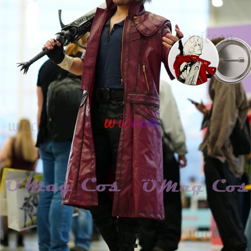 Trench Coat Men - ダンテコスプレ赤いロングトレンチコートシャツパンツフルセット衣装ハロウィンアニメコスチューム男性用