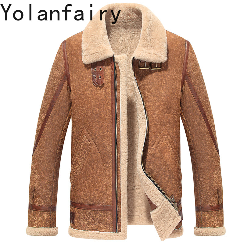 Men'S Fashion Zipper Jacket - YOLANFAIRY 本革ジャケット男性用冬暖かい天然毛皮コート男性服ファッション本革毛皮ジャケット男性コート