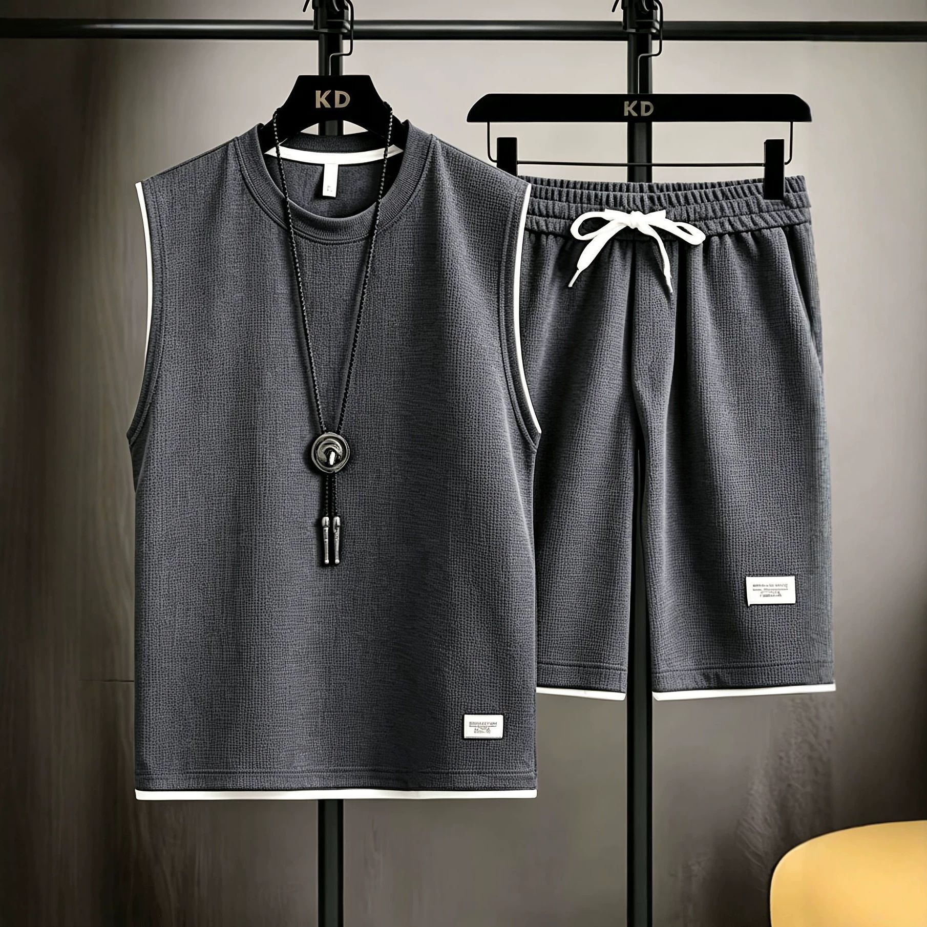 Men'S Fashion - 夏用メンズベストセット 高品質ジムジョギングスポーツウェアセット メッシュ速乾ファッションカジュアルベスト+ショーツ 2ピースセット 3XL