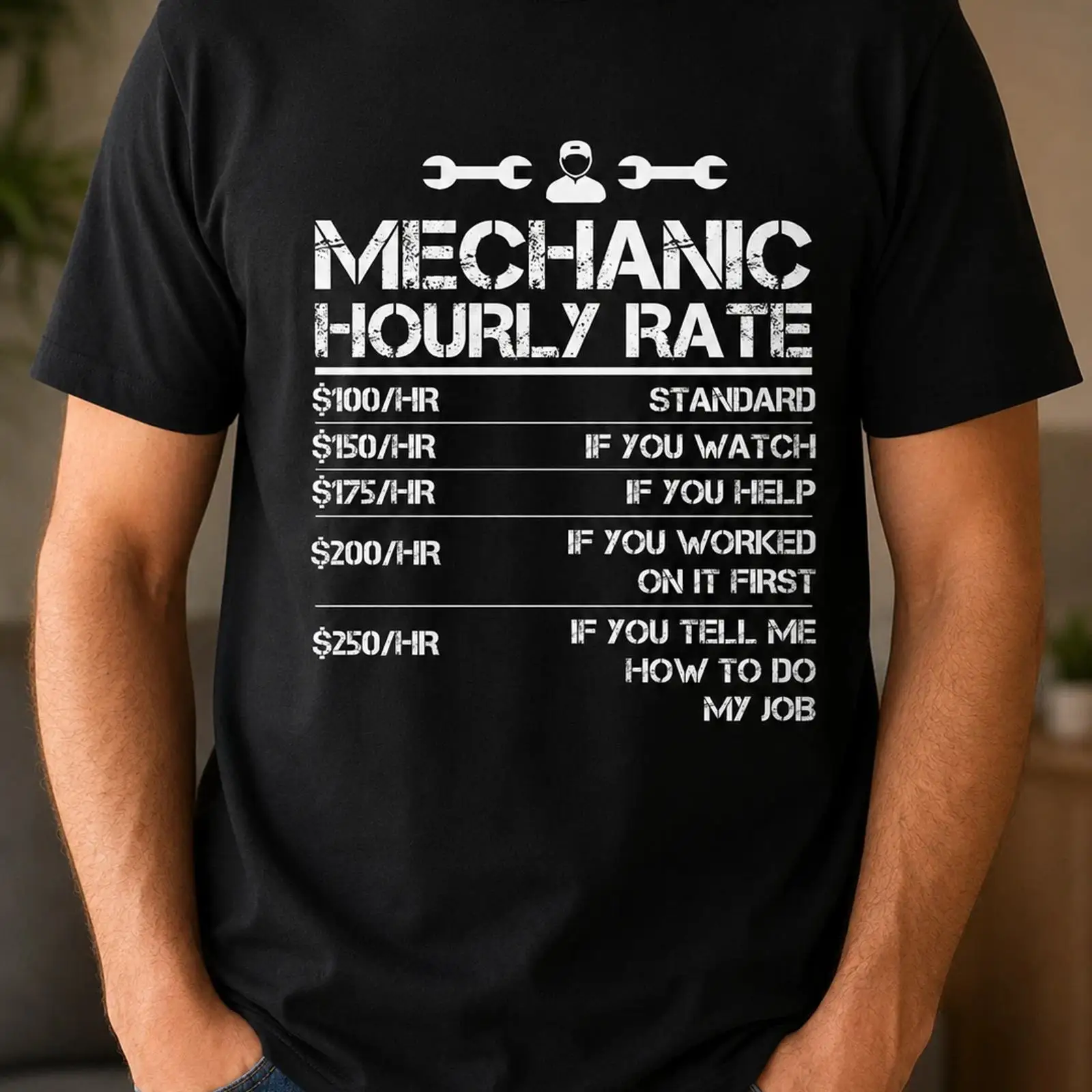 Men'S Fashion Garage - 面白いメカニックの時間単価Tシャツ ガレージ ヴィンテージ ウォッシュ加工 わずかにストレッチ ストリートウェア