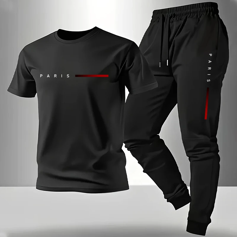 Men'S Fashion Essentials - 2026新作 メンズトラックスーツ Tシャツ＆スウェットパンツ 春夏 デイリーカジュアル スポーツ
