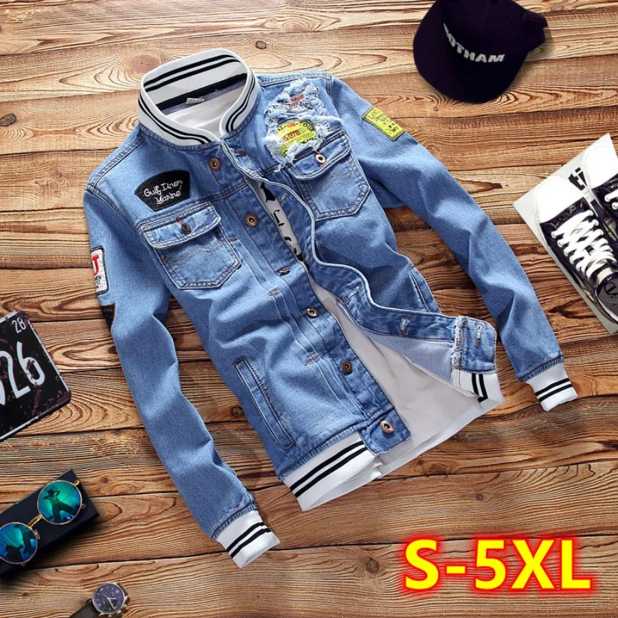 Mens Fashion Denim Jacket - 新しい 2026 メンズデニムジャケットファッション男性トレンディなリッピングデニムボンバーコートメンズカジュアルウインドブレーカーカウボーイジーンズジャケット服