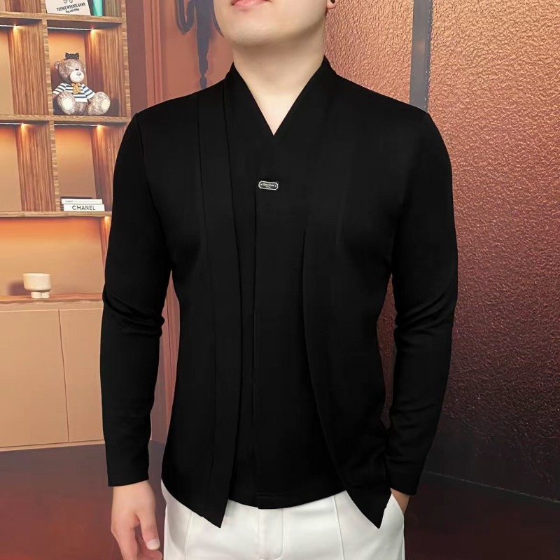 Men'S Fashion - 秋冬新作メンズライトラグジュアリーフェイクツーピーススウェットシャツファッショナブルなビジネスプルオーバー長袖トップ