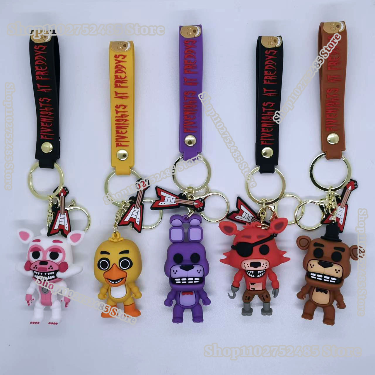 Men Fashion Key - 5 個漫画アニメ FNAF フィギュアキーホルダー恐ろしい人形フレディキーリング学生飾り男性女性車のキーチェーンリング装飾おもちゃ
