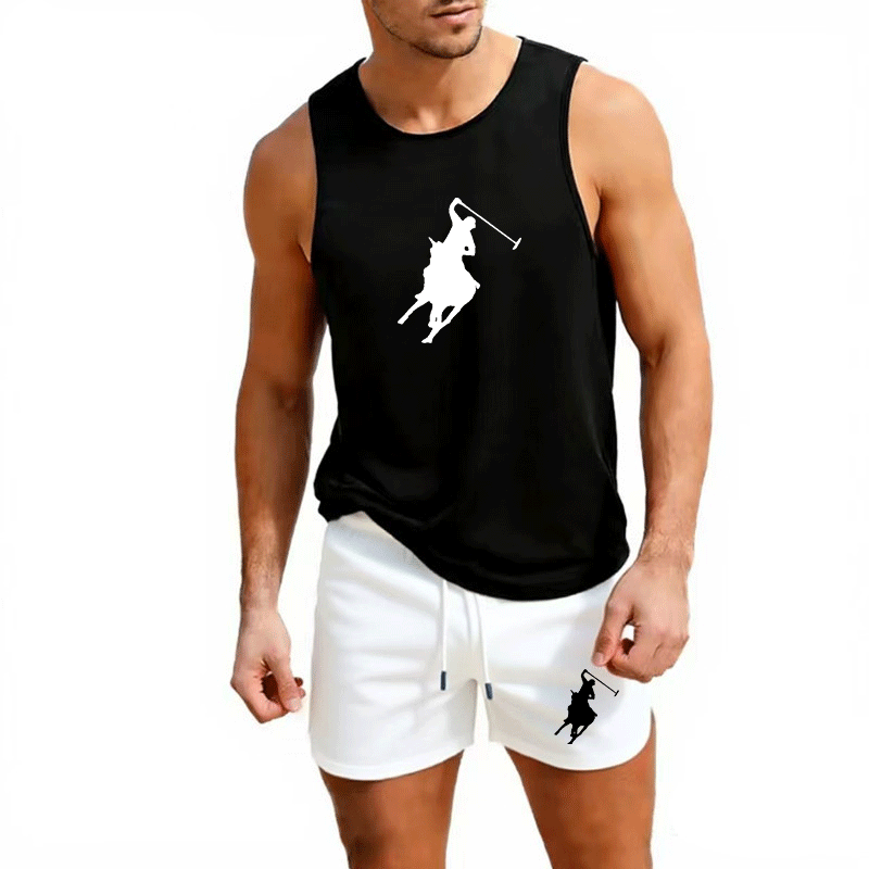 Men'S Fashion - ヨーロッパメンズサマーベスト＆ショーツセット 2ピース アウトドアジョギング アスレチックスポーツウェア ファッション トレンド