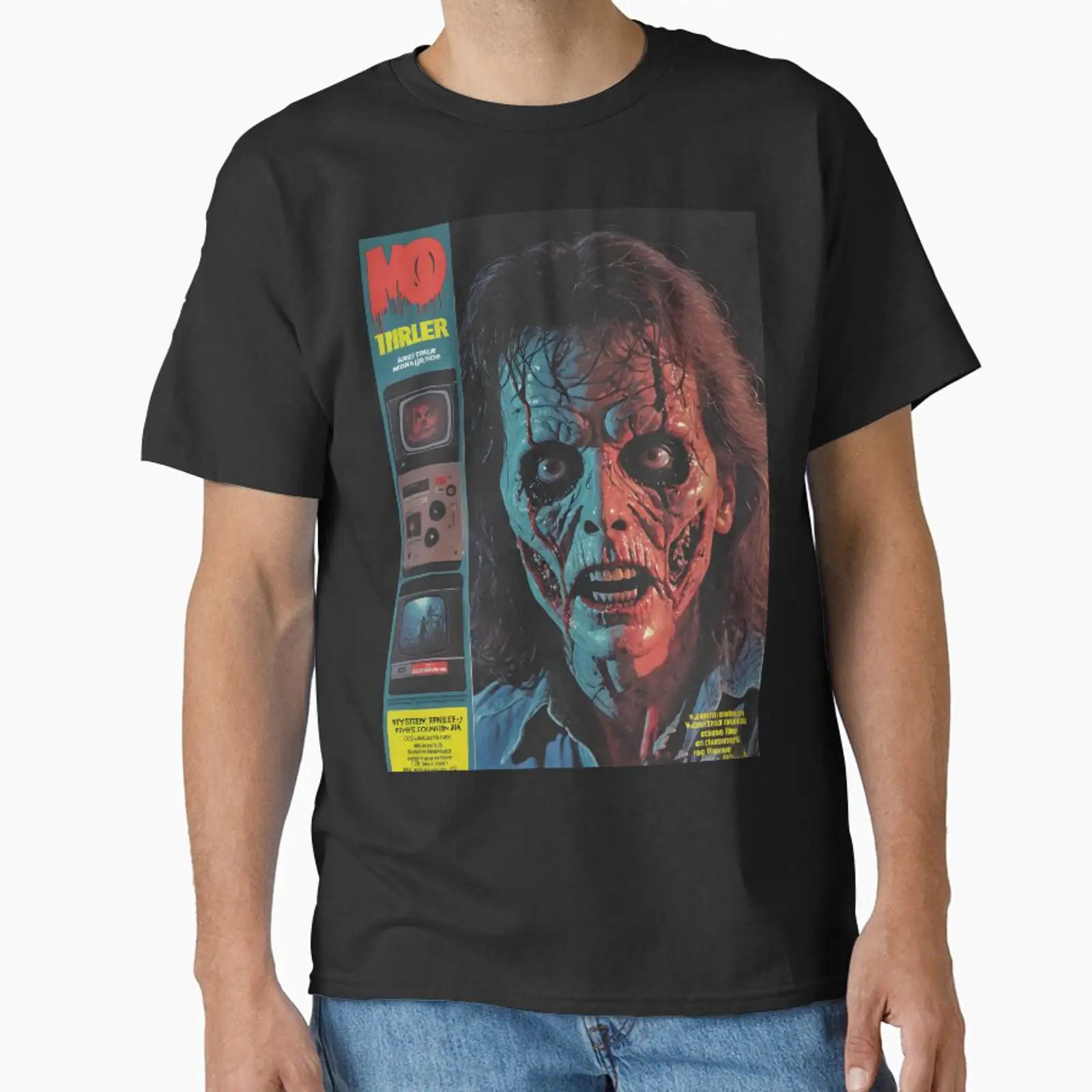 Mens Fashion Magazines - ホラーTVマガジン クラシックTシャツ ヴィンテージ ウォッシュド グラフィック スタイリッシュ