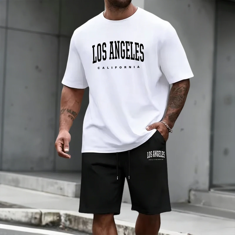 Men'S Fashion Essentials - メンズトラックスーツ半袖トップスと膝丈ショーツ2026夏デイリーカジュアルファッションTシャツ衣装ホームアウトドアスポーツウェア