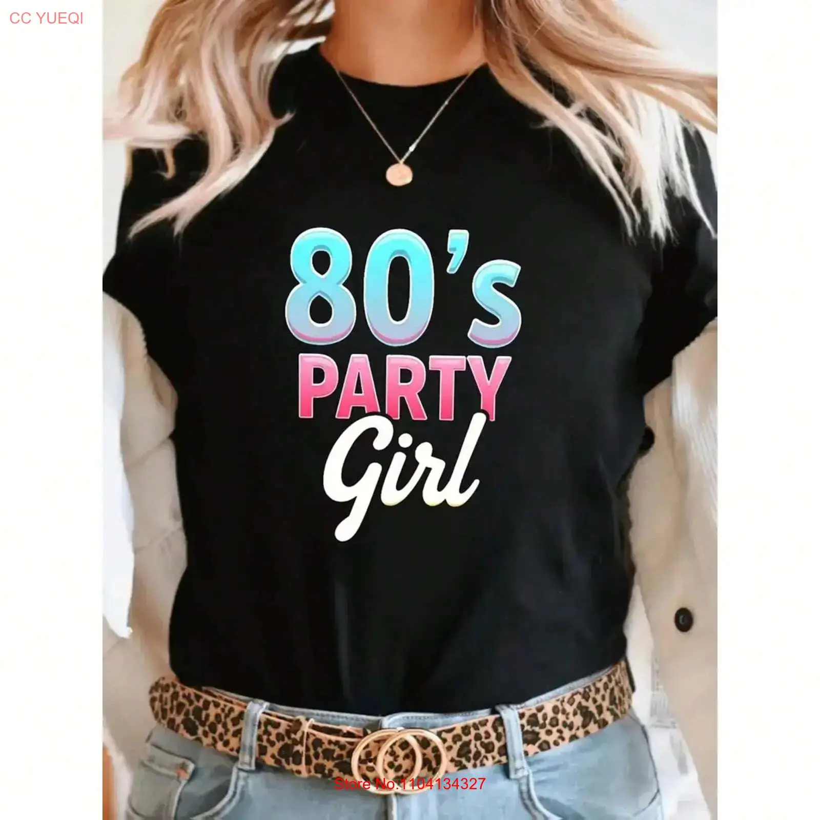 Mens Fashion In The 80S - レディース 80年代 ガールズパーティー パターンTシャツ スポーツ 快適トップス