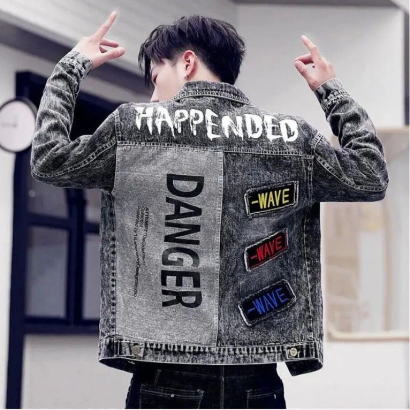 Mens Fashion Denim Jacket - メンズヒップホップジーンズ,カジュアルスリムショーツ,ブラック,グレー,デニムコート,高品質,ファッショナブル,秋