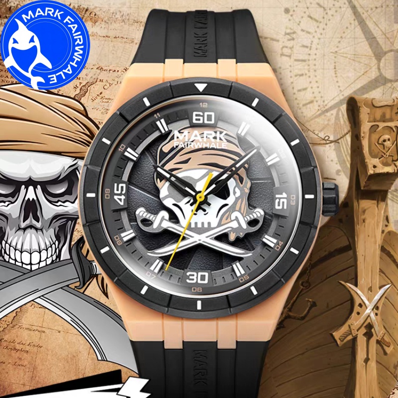 Fashion Mens Watches - マークフェアホエール腕時計男性用 5040 樹脂ケーストレンド回転海賊ダイヤルシリコンストラップ防水クォーツ腕時計ギフトボックス