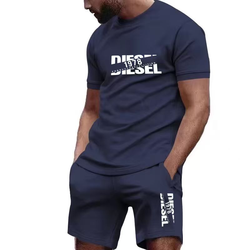 Men'S Fashion Essentials - 2026年新作夏メンズTシャツ+ショートパンツセット、プリント入りおしゃれカジュアルラウンドネックプルオーバー、速乾性ランニングスポーツショーツ