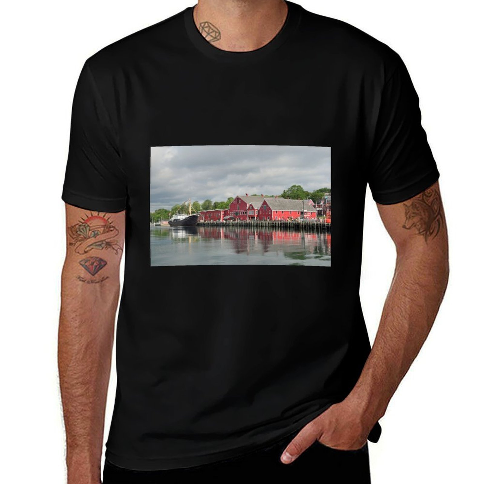 Men'S Fashion Nova Shirts - ノバスコシア州ルーネンバーグの町 Tシャツ カジュアルファッション 半袖 コットン Tシャツ
