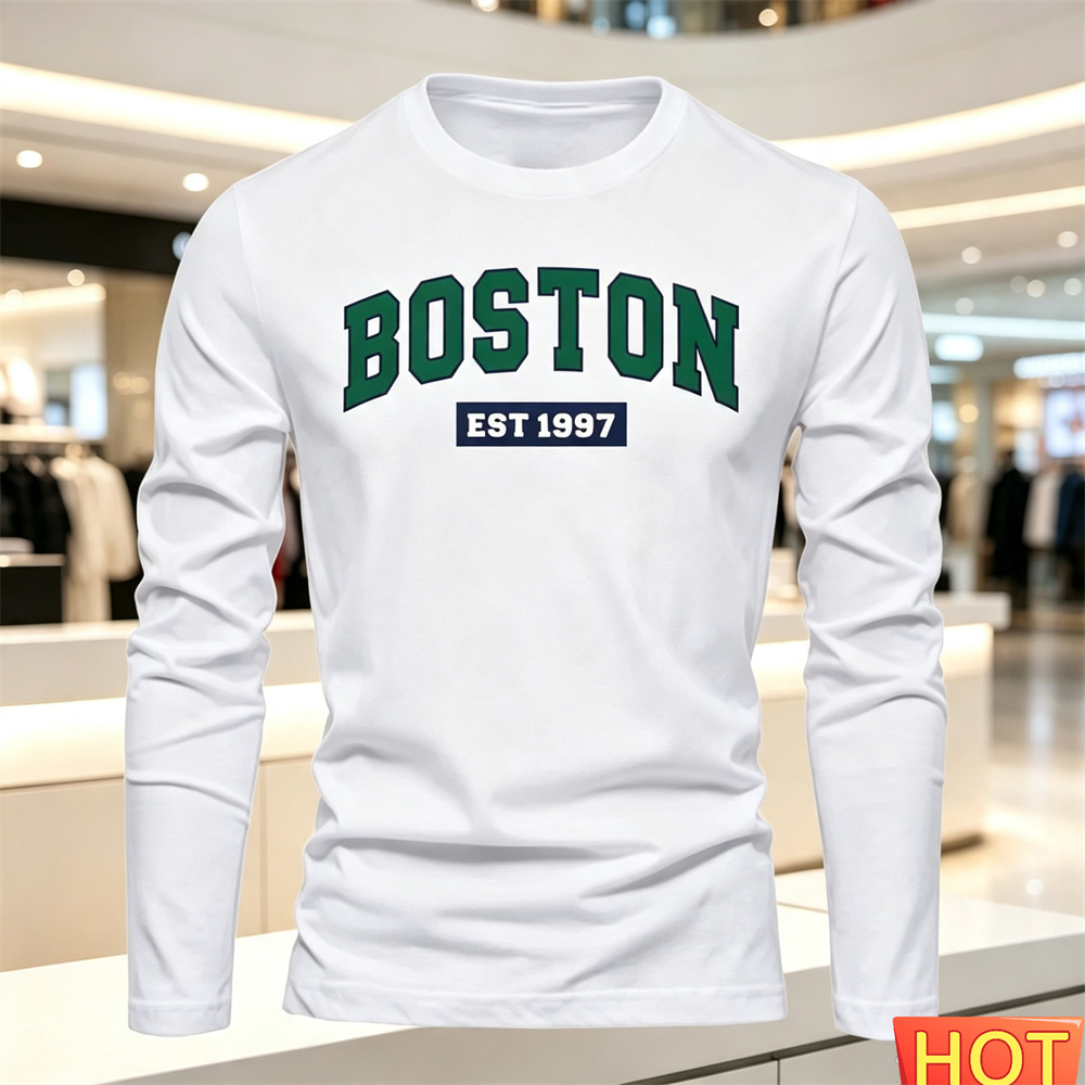 Men'S Fashion - 秋夏メンズ長袖 Tシャツレターパターンラウンドネック Tシャツ多用途 Tシャツファッション男性 y2k 服ルーズトップス