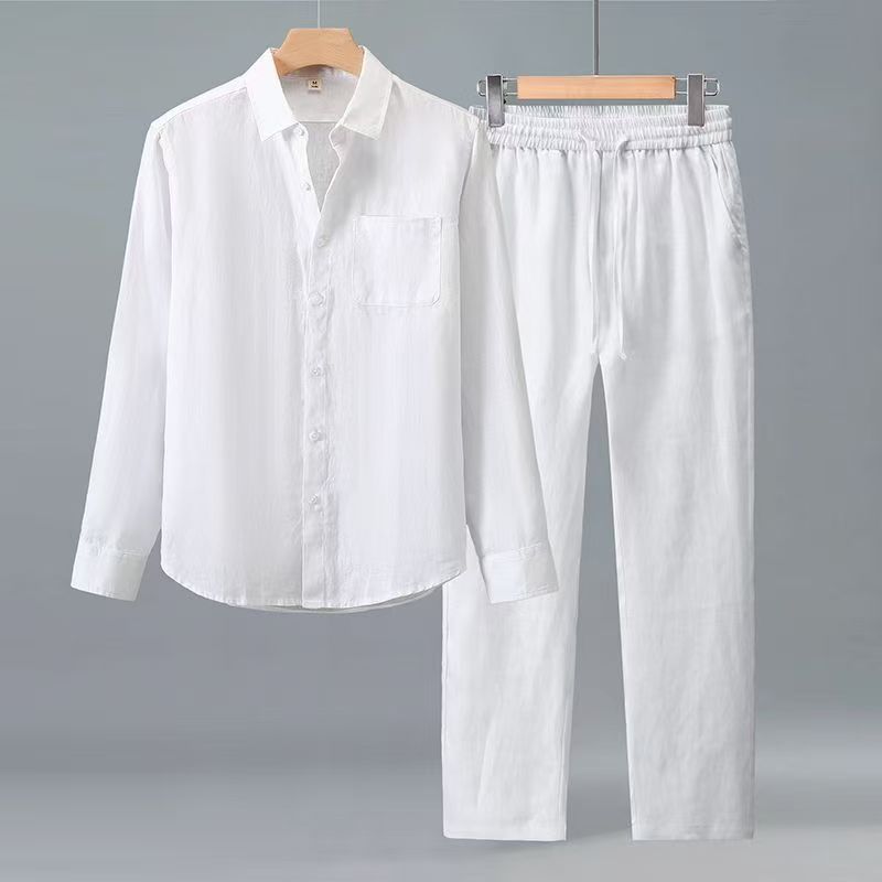 Mens Fashion Casual 2026 - (シャツ+ズボン) 2026夏メンズファッションクラシックシャツメンズビジネスカジュアルファッションシャツ男性用服セットサイズM-4XL