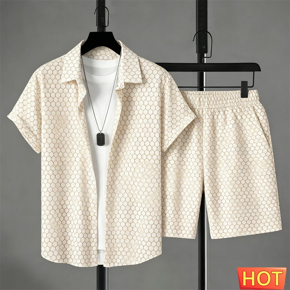 Men'S Fashion Essentials - 夏服 メンズシャツセット グラデーションレジャーシャツセット ソリッドカラー 2ピースセット レジャー休暇用衣装