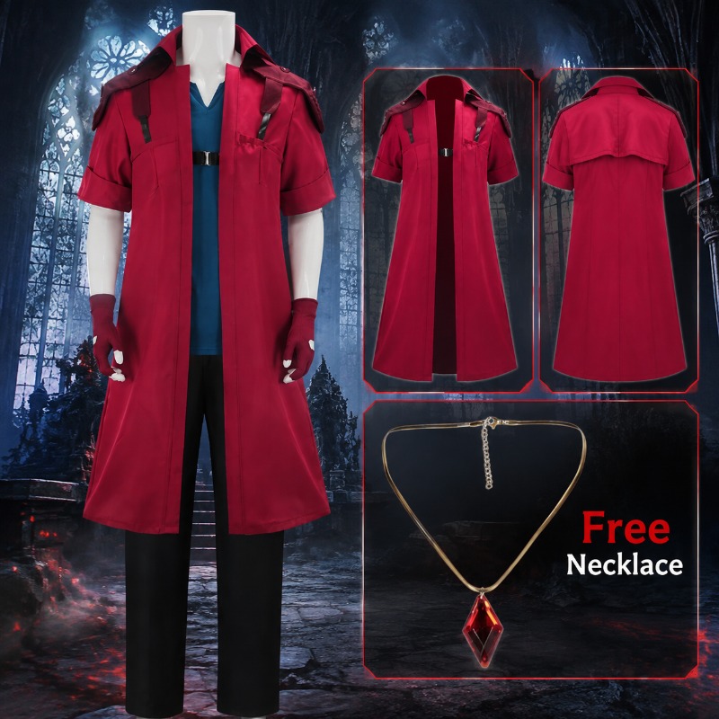 Trench Coat Men - デビルメイクライ DMC5 ダンテコスプレ衣装成人男性赤いロングコートゲームキャラクター衣装セットハロウィンパーティーロールプレイ衣装