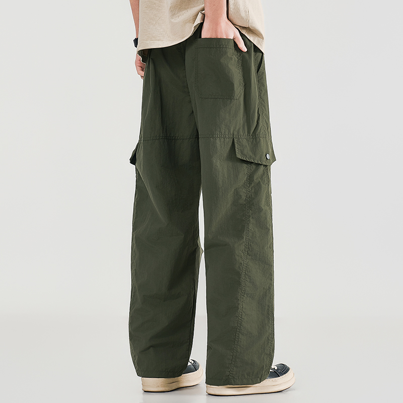 Cargo Jogger Pants - 夏のメンズ作業服ワイドレッグパンツ春秋ルーズストリートウェアトレンディなマルチポケットカーゴパンツ男性アウトドアスポーツジョガー