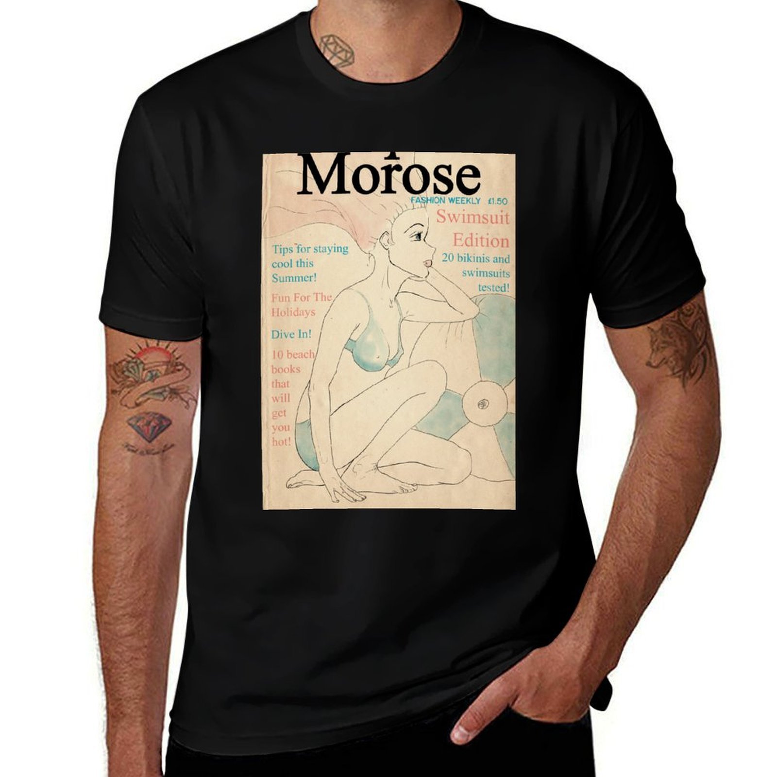 Mens Fashion Magazines - レトロ/ヴィンテージファッション雑誌カバー ビキニと水着編 Tシャツ 通気性メッシュパネルTシャツ