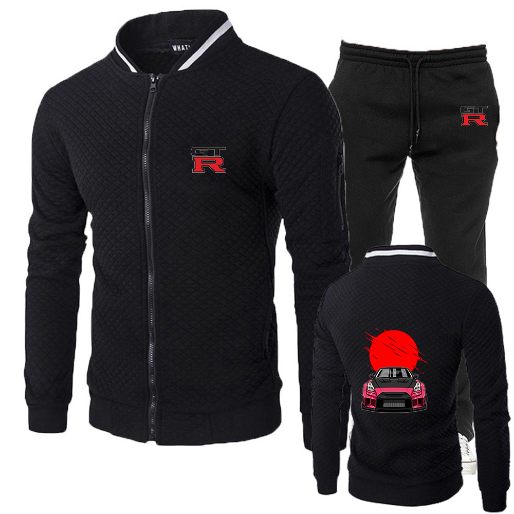 Men'S Fashion Zipper Jacket - 頭文字D GTR R35 プリント 2026 春秋メンズ新作ファッションストリートポケットジッパーベースボールジャケットカジュアルパンツスーツ