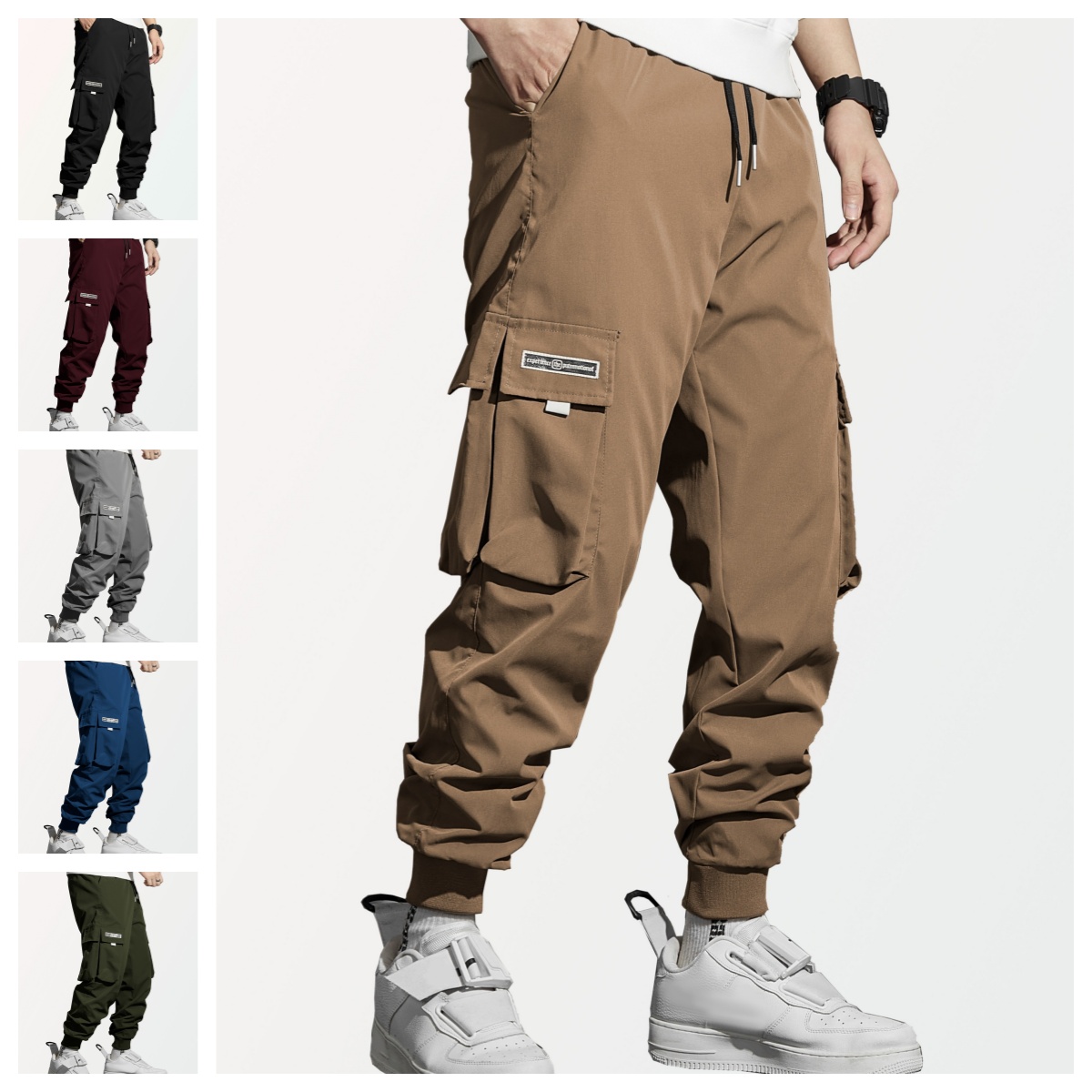 Cargo Jogger Pants - メンズ マルチポケット カーゴパンツ エラスティックドローストリング ジョガーパンツ カジュアル