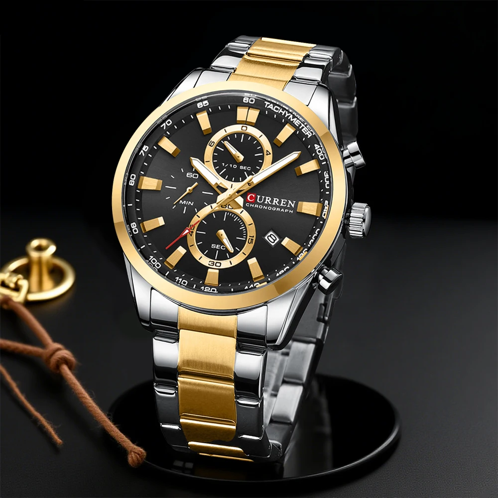 Fashion Mens Watches - カレンカジュアルクォーツクロノスポーツ腕時計ブランド男性用ステンレススチールブレスレット多機能ダイヤル 2023 腕時計日付付き