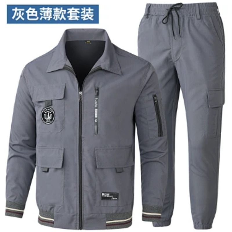 Cargo Jogger Pants - メンズ夏用アイスシルク速乾作業服セット、マルチポケットカーゴジャケット、ジョガーパンツ、通気性、耐摩耗性、アウトドア用ツーピースセット
