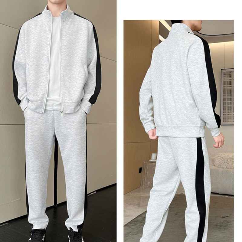 Men'S Fashion Zipper Jacket - 秋のメンズトラックスーツ カジュアルジョガー パッチワーク スポーツウェア ジャケットとカジュアルパンツスーツセット ツーピース