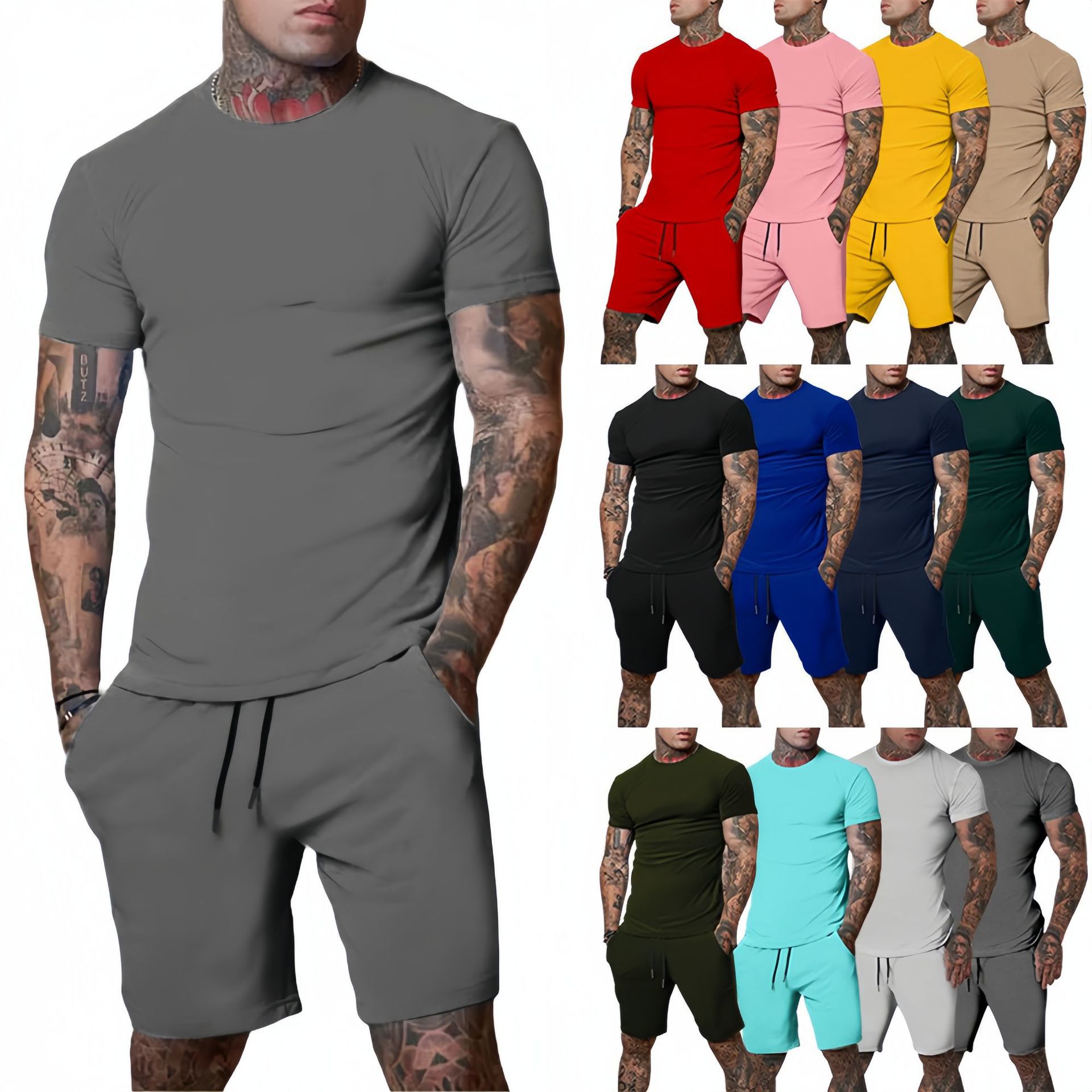 Men'S Fashion Essentials - おしゃれでカジュアルな夏のアウトドアスポーツスーツ メンズ通気性Tシャツショーツ カジュアルでおしゃれなツーピースセットトラックスーツ