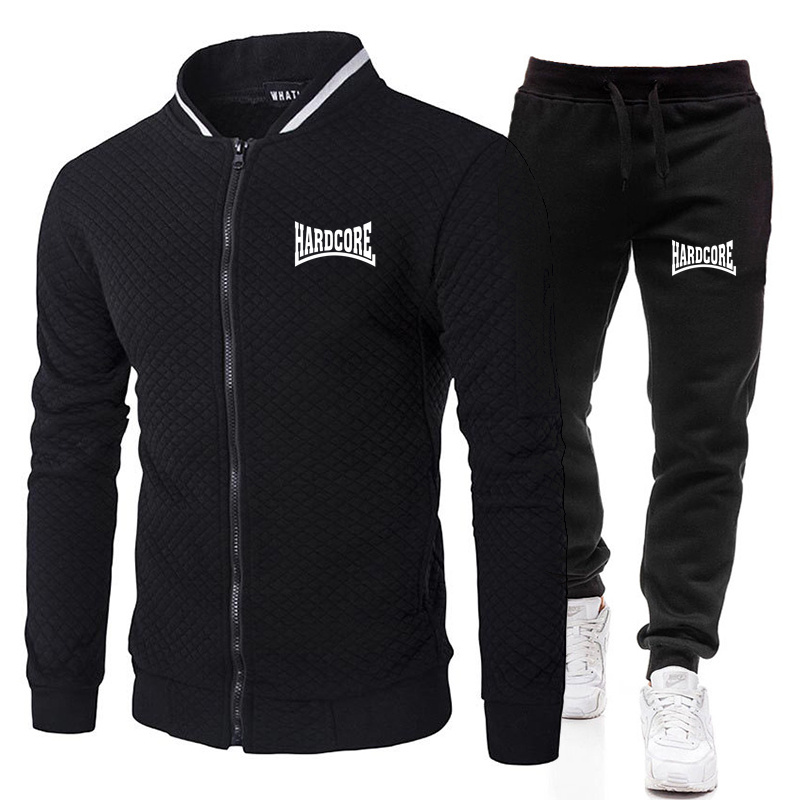 Men'S Fashion Zipper Jacket - HARDCORE 春と秋のメンズファッションストリートスタンドアップカラーセットジャケット、アウトドアカジュアルポケットジッパーメンズ野球セット