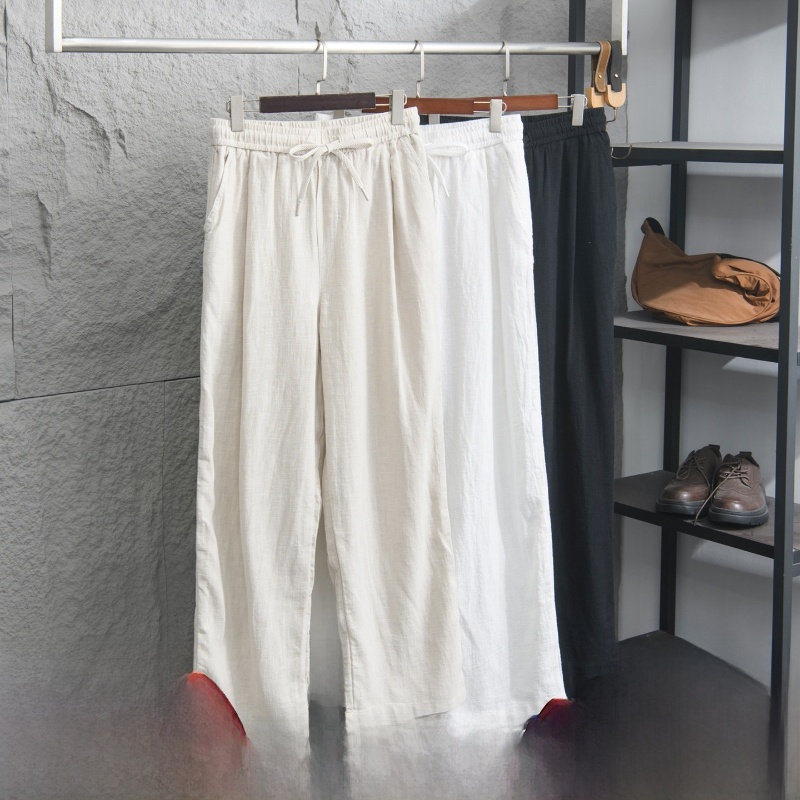 Men'S Fashion Garage - ナチュラルテクスチャリネンコットンブレンドメンズカジュアルストレートレッグパンツ春夏おしゃれパンツGARAGE MANブランド