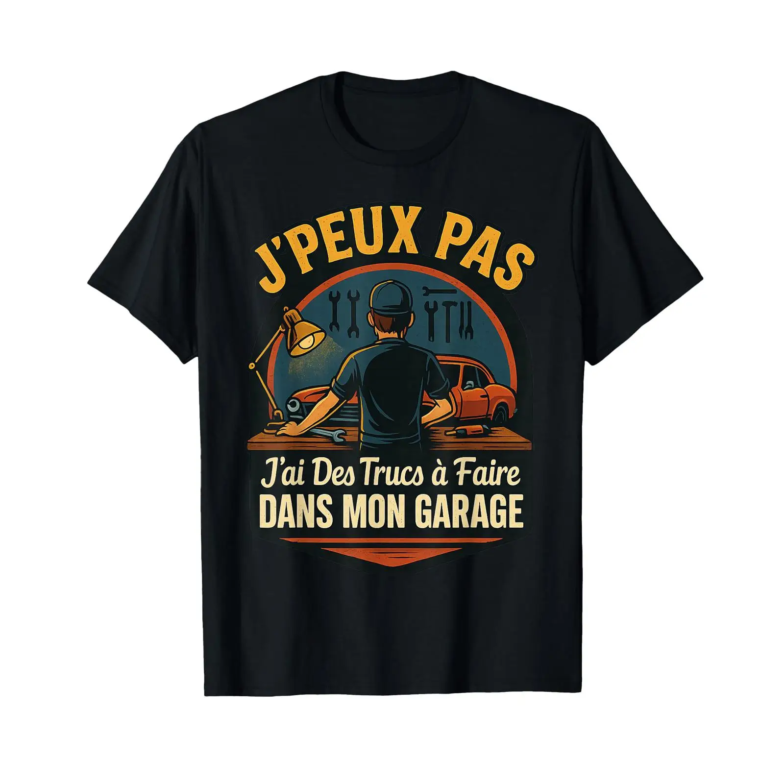 Men'S Fashion Garage - J'Peux Pas Garage Mécano ユーモアカーワークショップメンズ Tシャツヴィンテージウォッシュ加工通気性快適なオムファッション