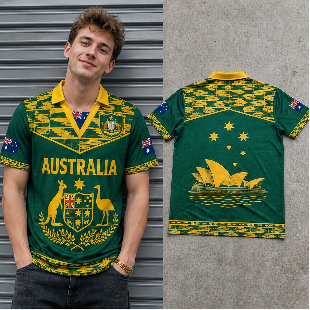Mens Fashion Australia - メンズオーストラリア装飾カンガルーエミュクレストセミポロVネックTシャツ半袖カジュアルストリートウェアトップスヴィンテージスタイルデイリーウェア