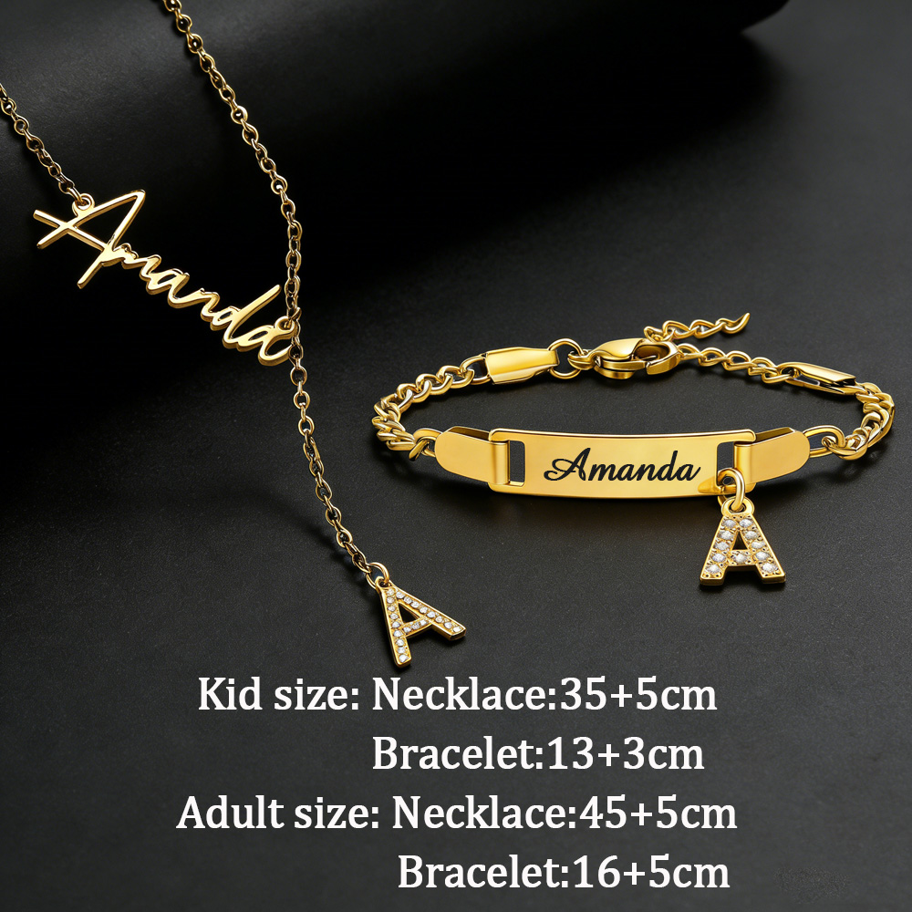 Akizoom カスタム名ジルコンレターネックレスブレスレッ - Men'S Fashion Jewelry Bracelets のレビューと価格