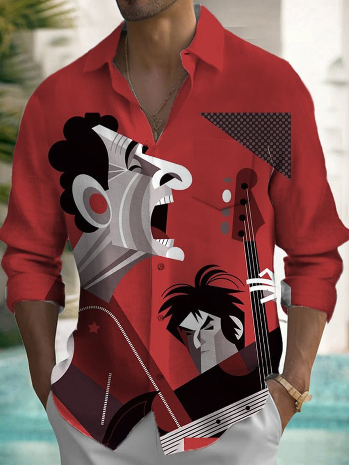 メンズボタンダウンカジュアルシャツ、長袖、プリント柄、春夏用 - Fashion Mens Shirt のレビューと価格
