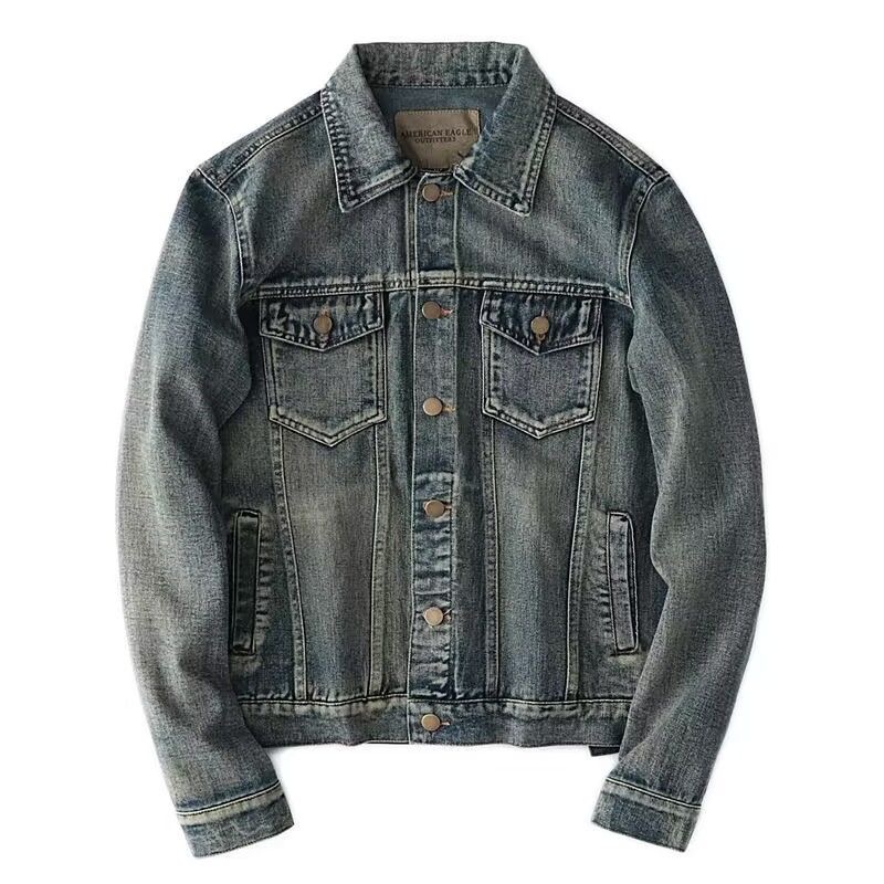 秋と春の新作ファッション無地アメリカンヴィンテージストレート - Mens Fashion Denim Jacket のレビューと価格