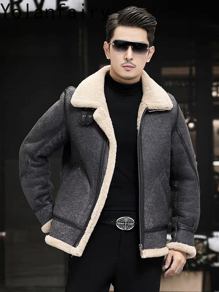 YOLANFAIRY 本革ジャケット男性用冬暖かい天然毛皮コ - Men'S Fashion Zipper Jacket のレビューと価格