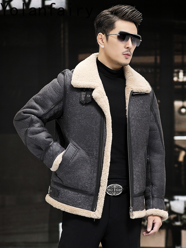 YOLANFAIRY 本革ジャケット男性用冬暖かい天然毛皮コ - Men'S Fashion Zipper Jacket のレビューと価格