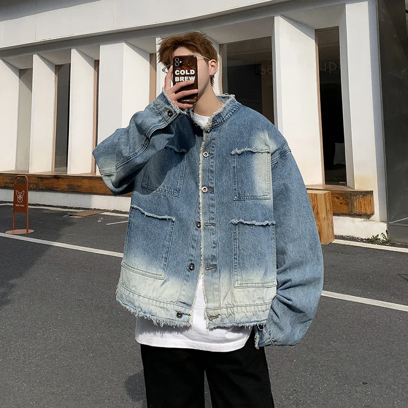 アメリカンレトロヒップホップローエッジデニムジャケットメンズ - Mens Fashion Denim Jacket のレビューと価格