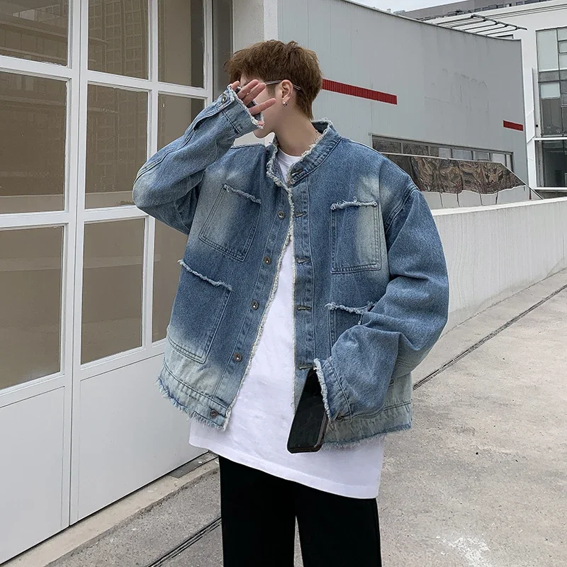 アメリカンレトロヒップホップローエッジデニムジャケットメンズ - Mens Fashion Denim Jacket のレビューと価格