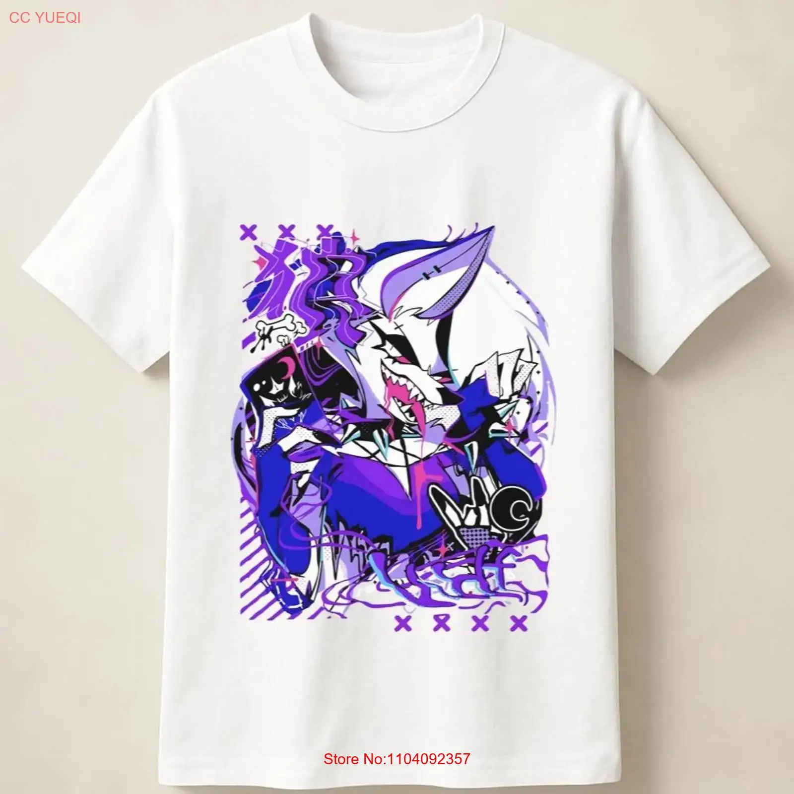 紫のアニメ狼のグラフィティポスターが描かれた絶叫アートスタイ - Poster Men Fashion のレビューと価格