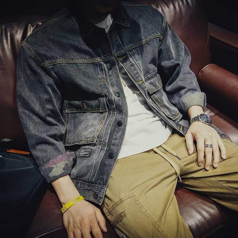男性用の大きなポケット付きデニムジャケット,流行のレトロスタ - Mens Fashion Denim Jacket のレビューと価格