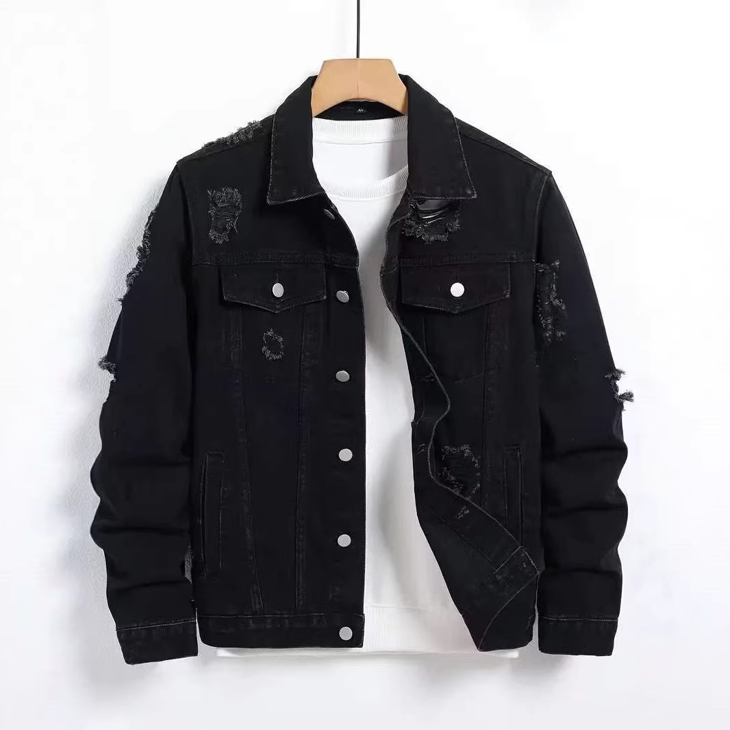 新作ファッション秋冬メンズブラック無地折り返し襟長袖シングル - Mens Fashion Denim Jacket のレビューと価格