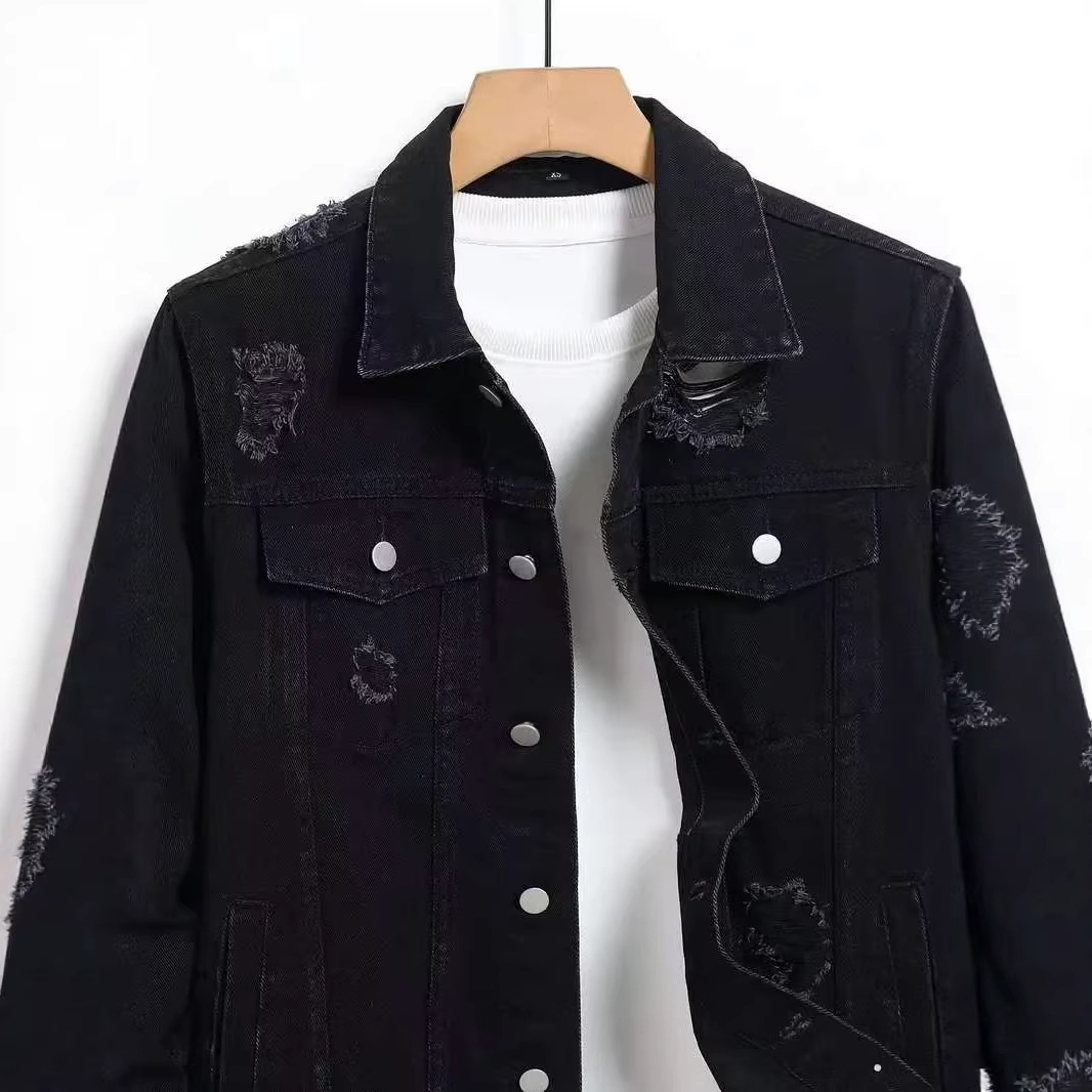 新作ファッション秋冬メンズブラック無地折り返し襟長袖シングル - Mens Fashion Denim Jacket のレビューと価格