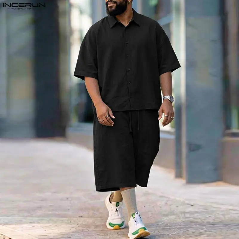 INCERUN メンズセットソリッドラペル半袖シャツパンツツ - Mens Fashion Casual 2026 のレビューと価格