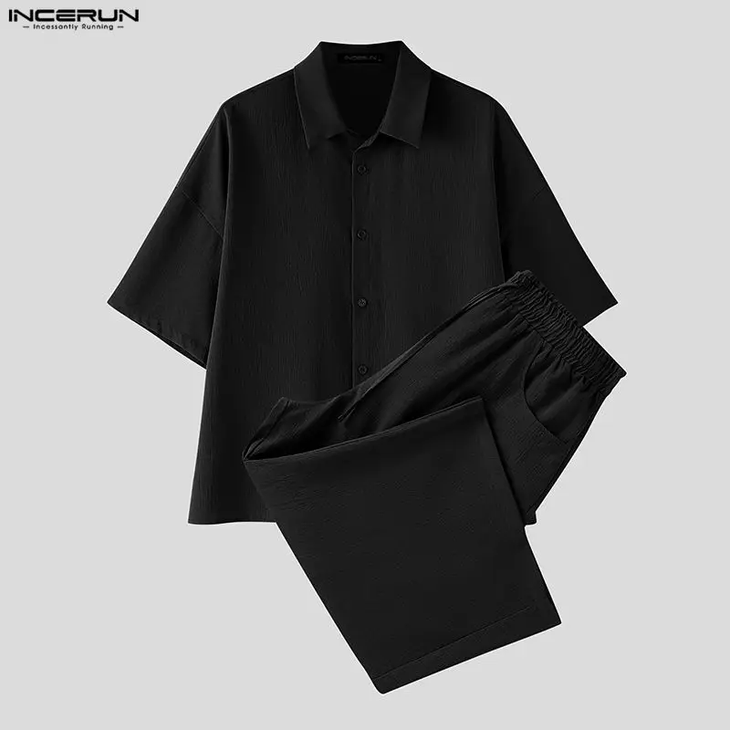 INCERUN メンズセットソリッドラペル半袖シャツパンツツ - Mens Fashion Casual 2026 のレビューと価格