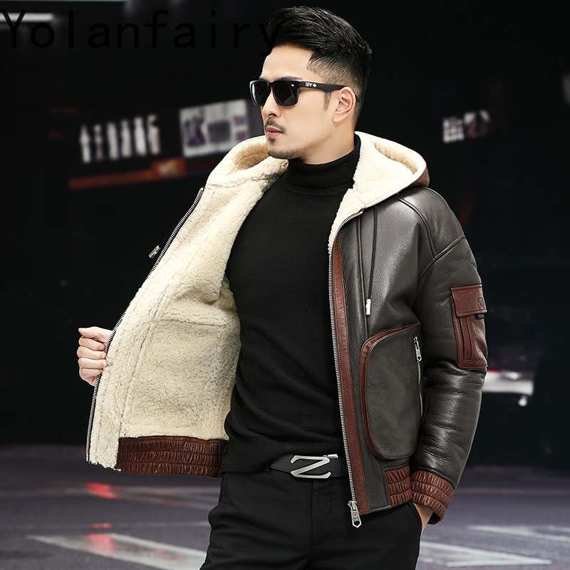 YOLANFAIRY 天然ウール毛皮コート男性フード付き冬の - Men'S Fashion Zipper Jacket のレビューと価格