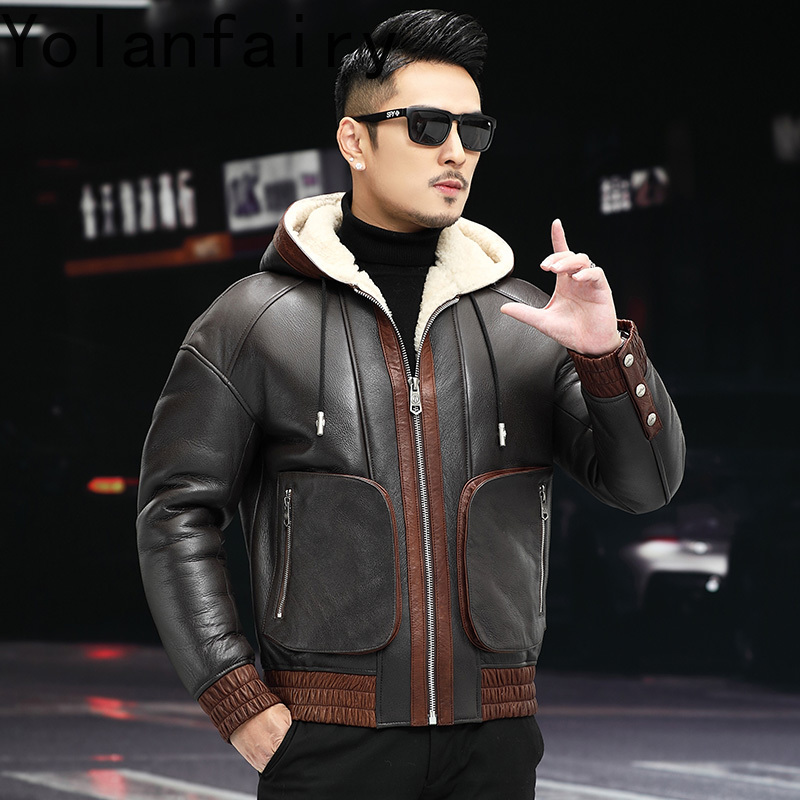 YOLANFAIRY 天然ウール毛皮コート男性フード付き冬の - Men'S Fashion Zipper Jacket のレビューと価格