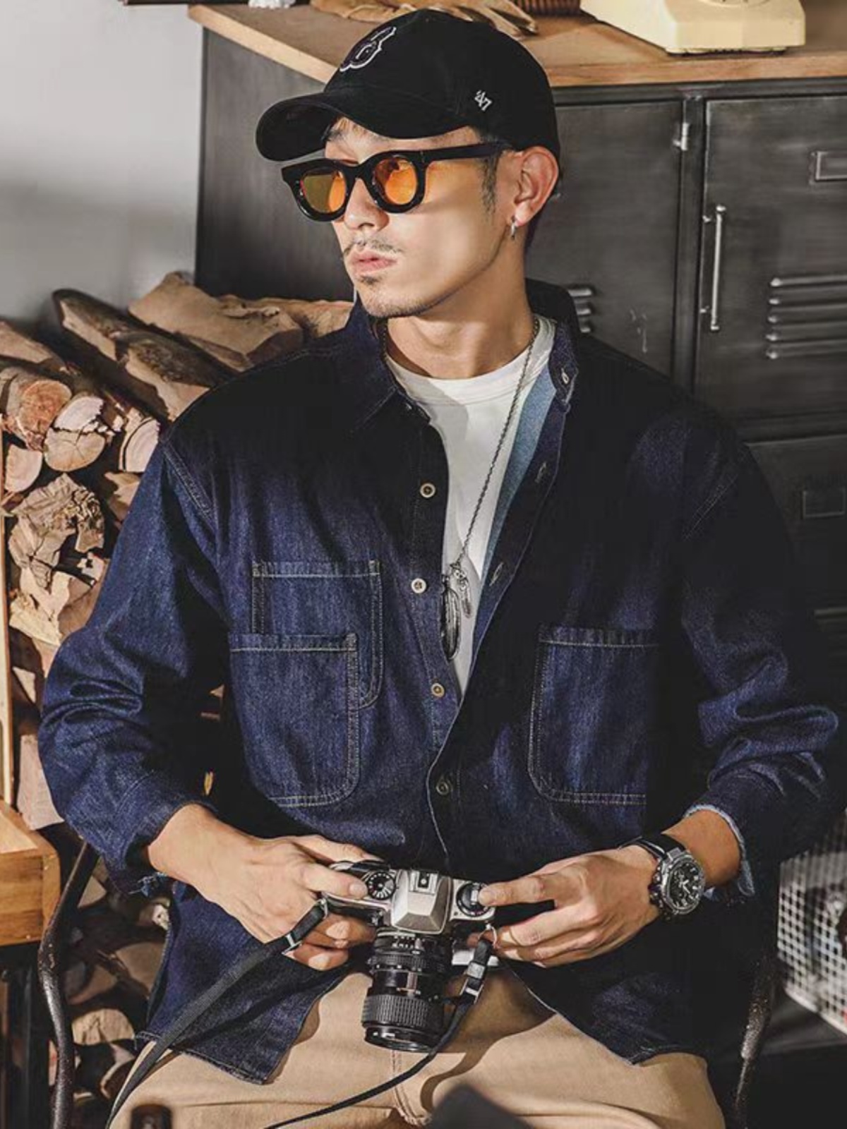 メンズアメリカンレトロデニムジャケット長袖ルーズフィットカジ - Mens Fashion Denim Jacket のレビューと価格